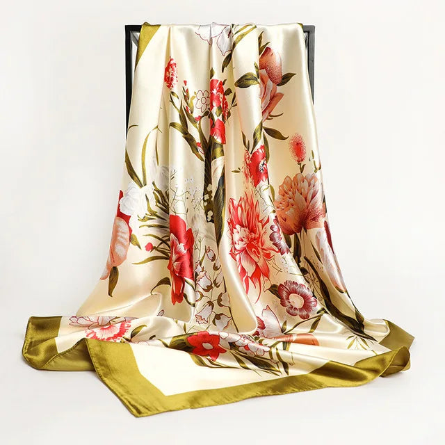 2024 seide Schal Quadrat Schal Für Frauen Drucken Stirnband Foulard Satin Hijab Haar Bands Halstuch Weibliche Kopf Wraps Bandana