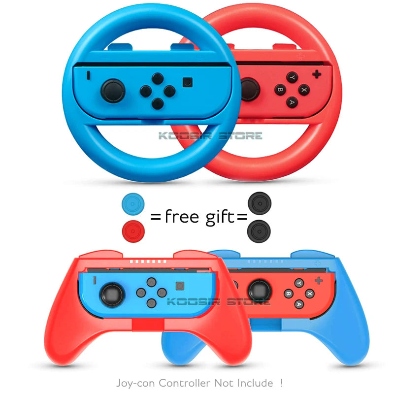Ergonomische Joy-Con Grips mit Lenkrad - Thumbstick Caps aus ABS