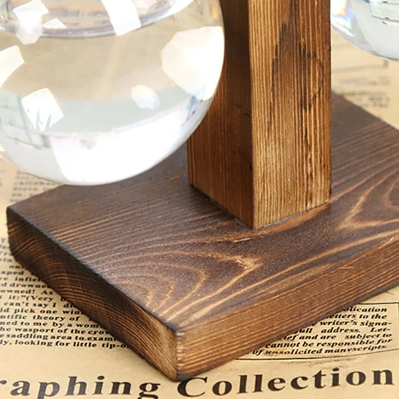 Transparente Hydrokultur Vase mit Holzrahmen für Tischdeko