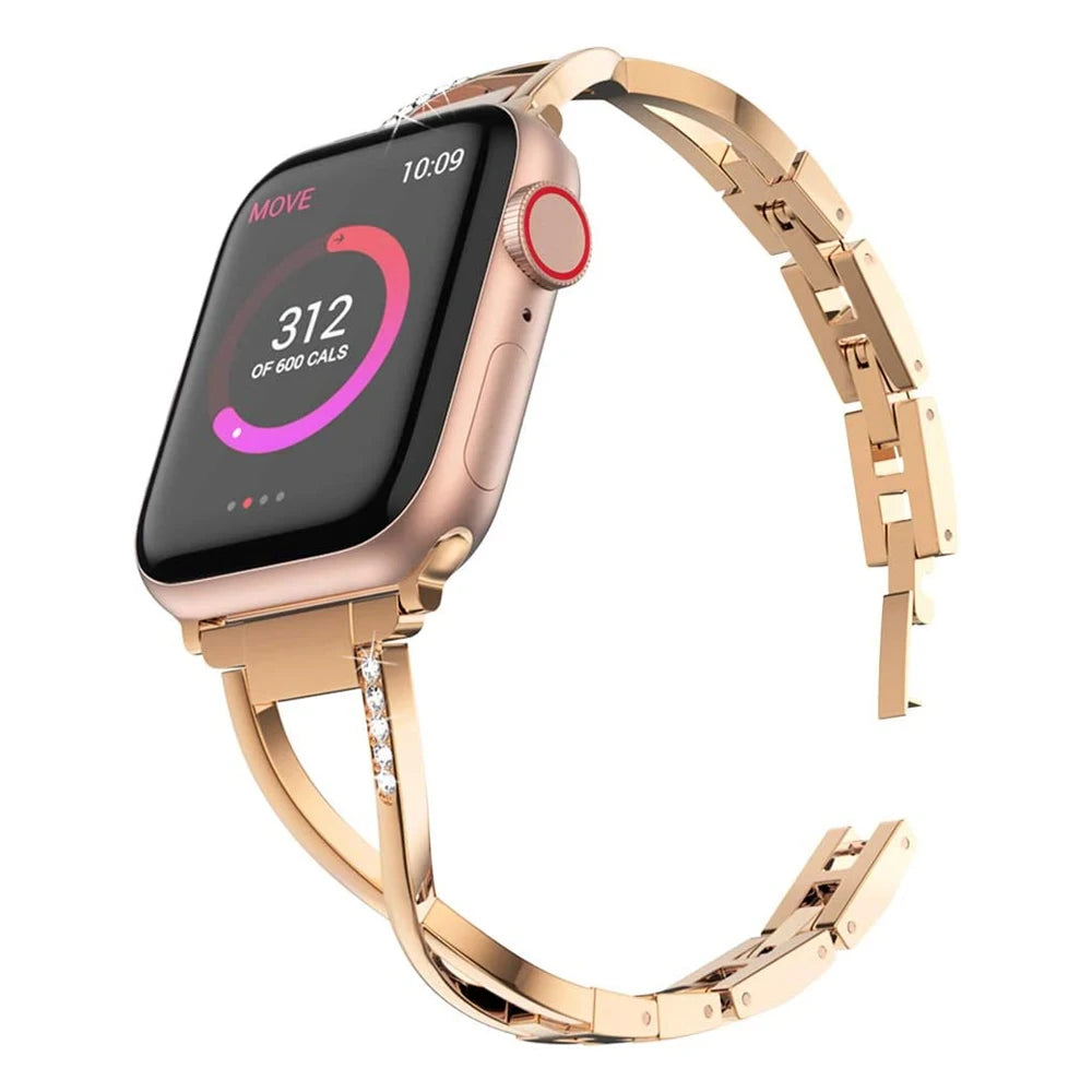 Schlankes Metall Armband f. Smartwatch 38-46mm Damen Bling Stilvoll