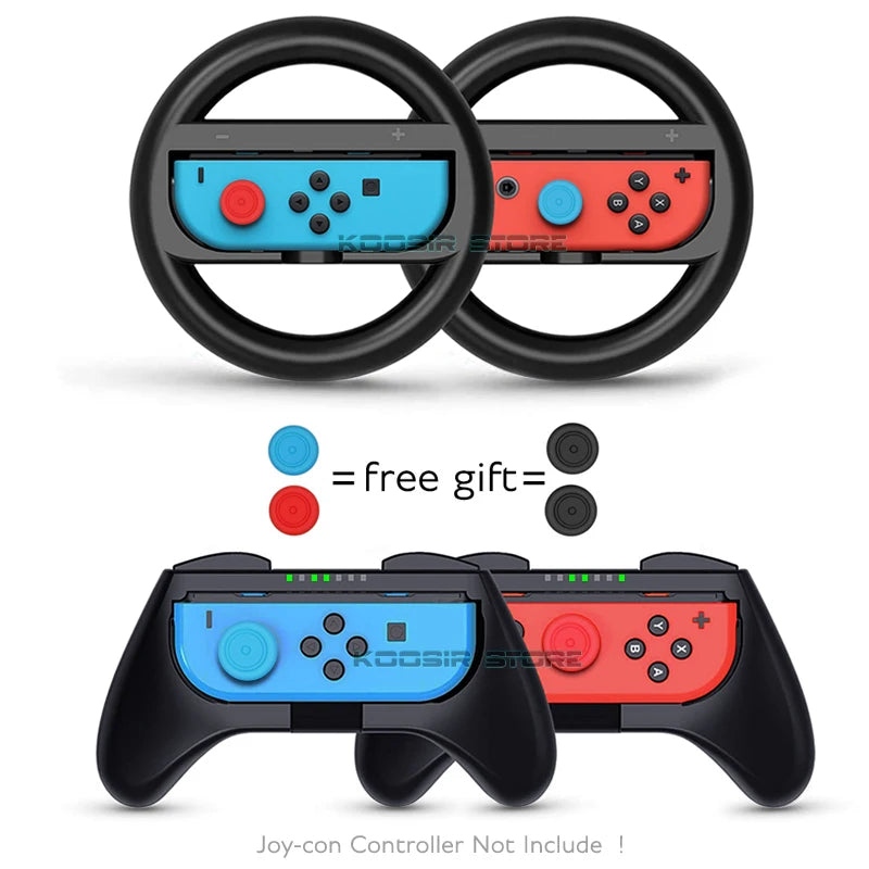Ergonomische Joy-Con Grips mit Lenkrad - Thumbstick Caps aus ABS