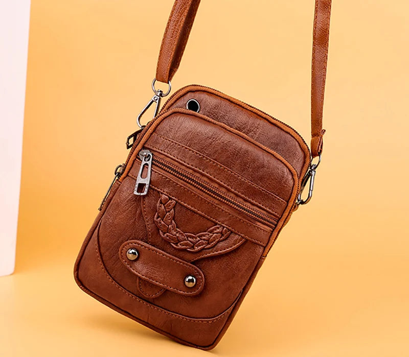 Vintage PU Leder Umhängetasche für Frauen kleine Crossbody Tasche