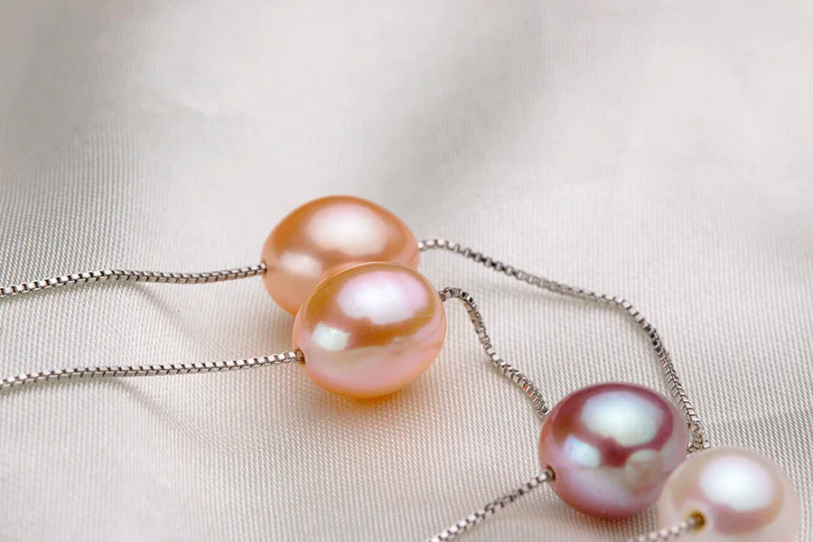 Schmuckset Halskette und Armband mit natürlichen Süßwasserperlen in Silber-Yabubest - Home & More