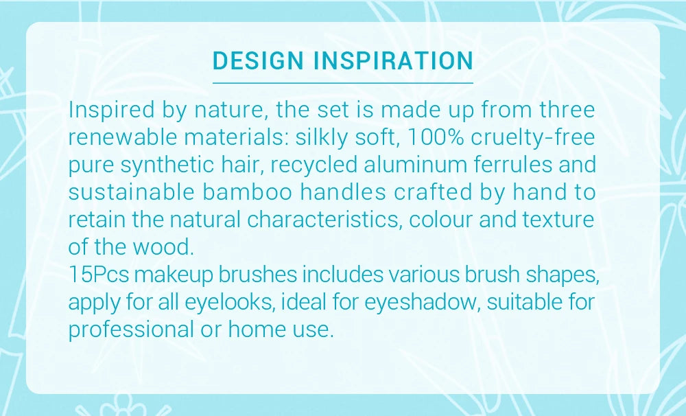 15-teiliges Bambus Make-up Pinsel Set für präzises Augen-Make-up