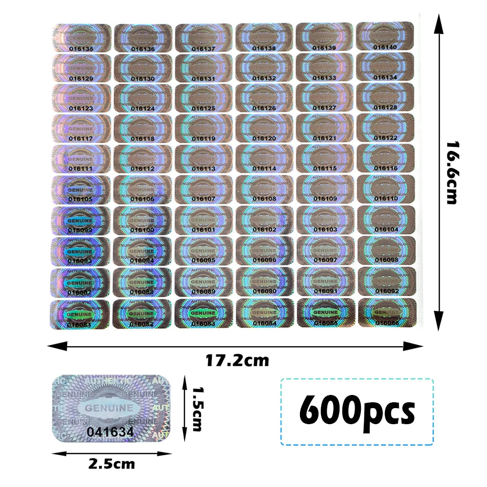 Holographische Sicherheitsetiketten mit Seriennummer 2,5x1,5 cm 300/600 Stück