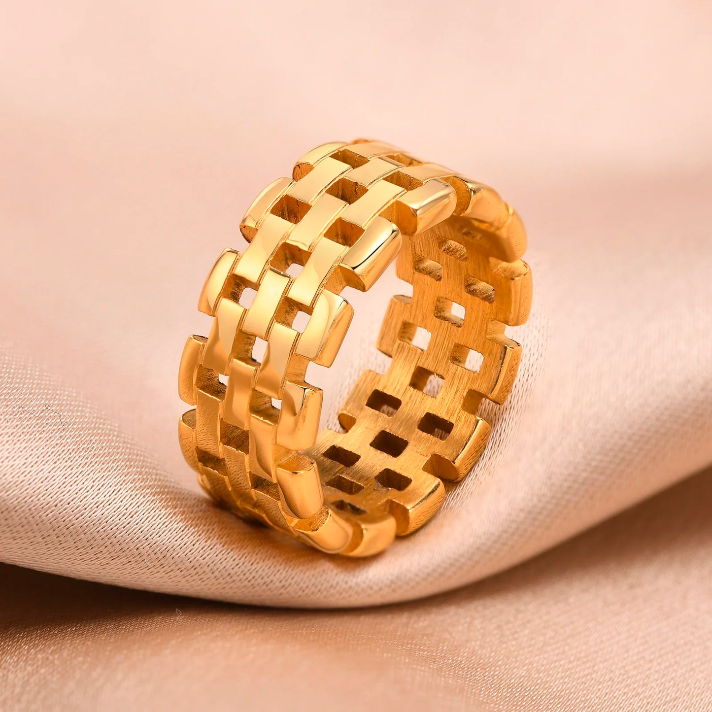 11mm Goldfarbener Edelstahlring Damen Punk Fashion Schmuck