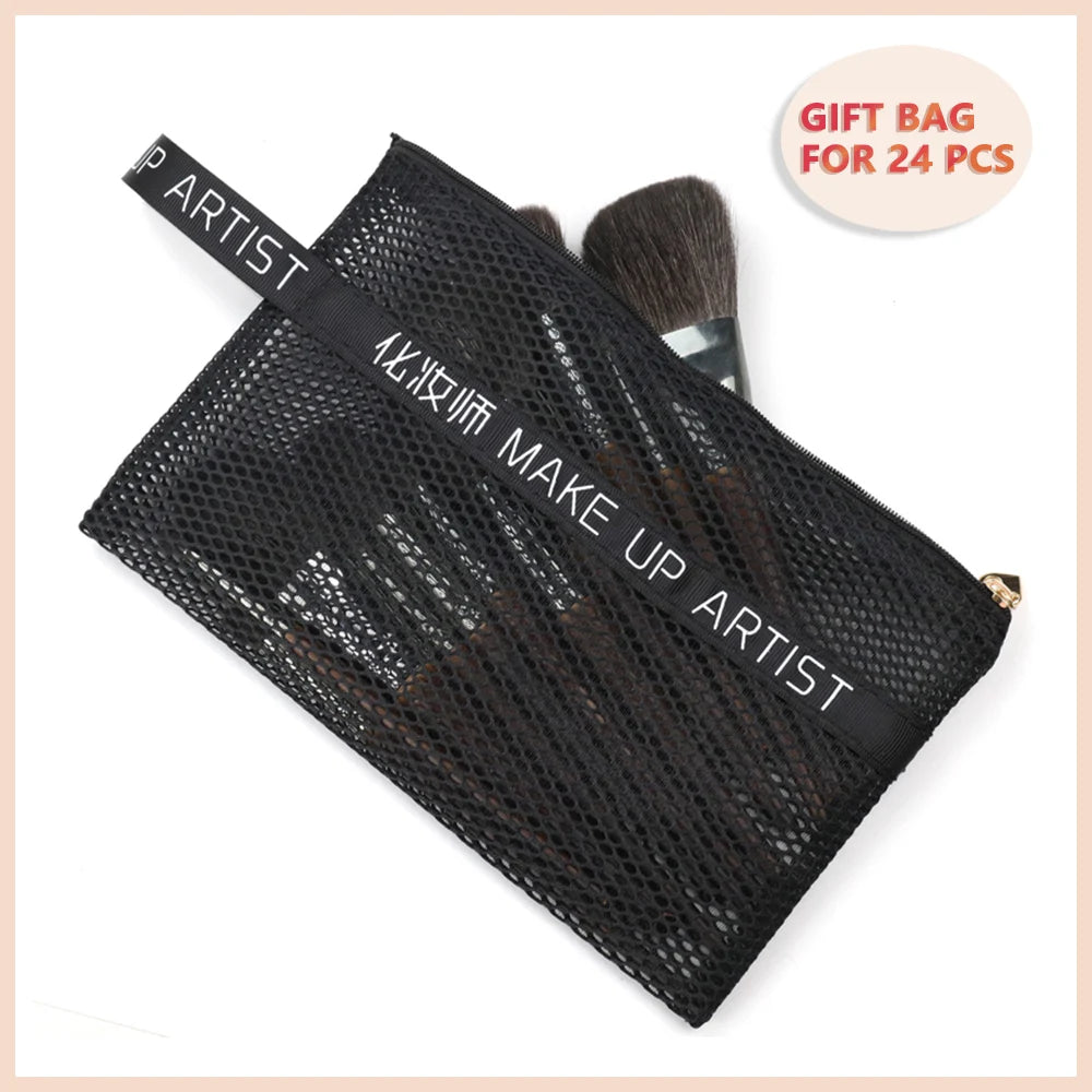 Make-up Pinsel Set 24-teilig natürliches Ziegenhaar Profi Kit