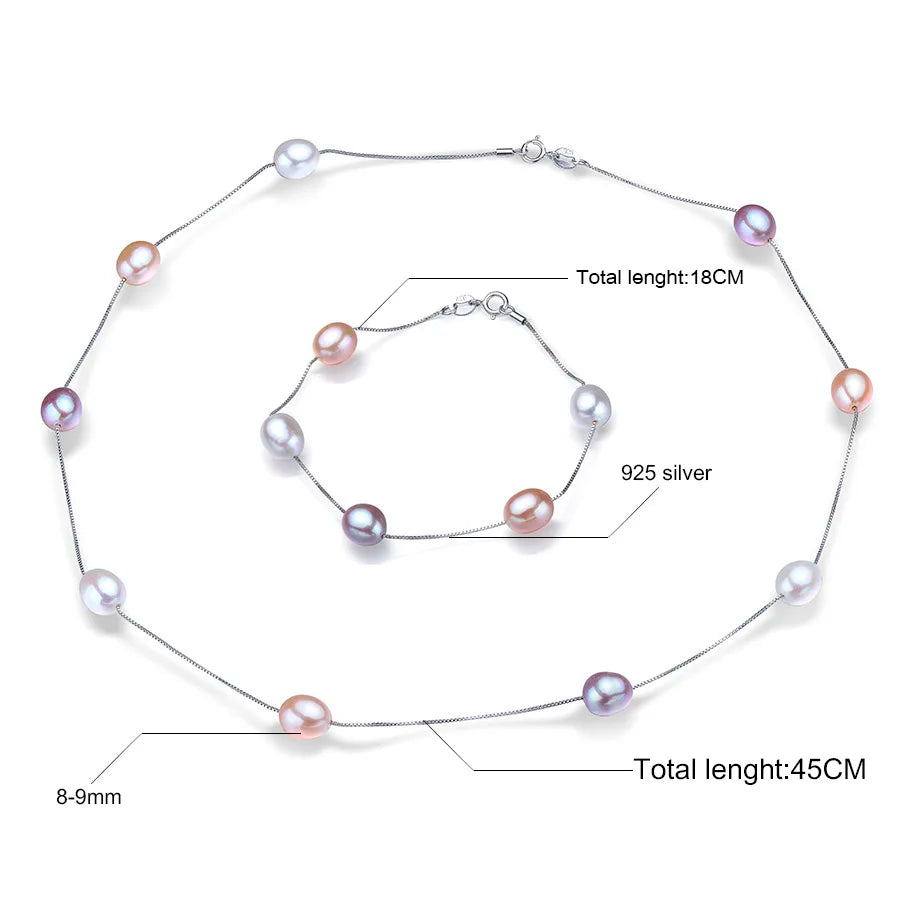 Schmuckset Halskette und Armband mit natürlichen Süßwasserperlen in Silber-Yabubest - Home & More