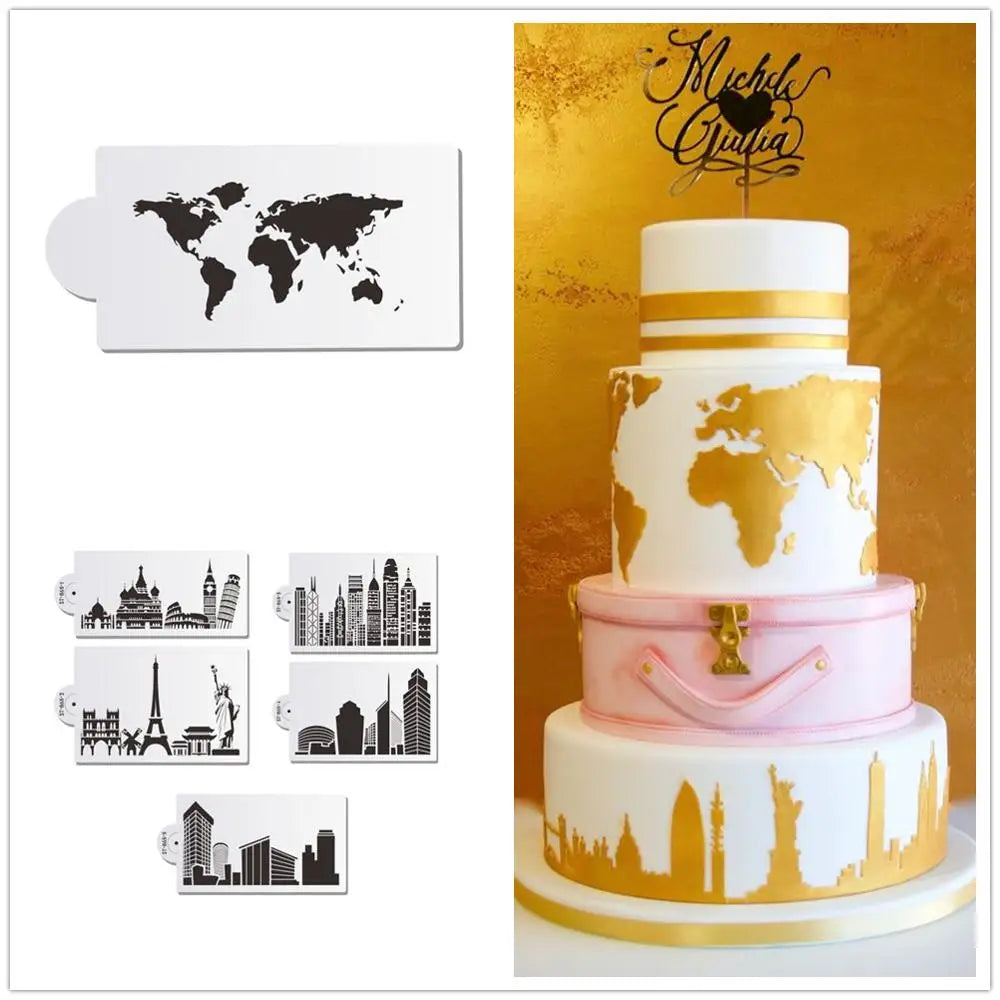 Weltkarte Fondant Kuchen Schablone aus umweltfreundlichem PET Kunststoff