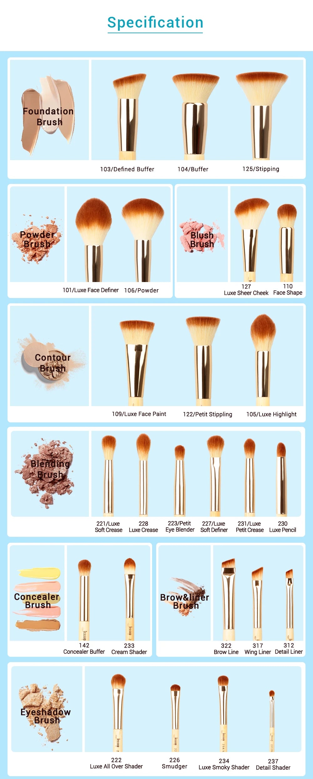 Make-Up Pinsel Set mit Bambusgriff und synthetischem Haar