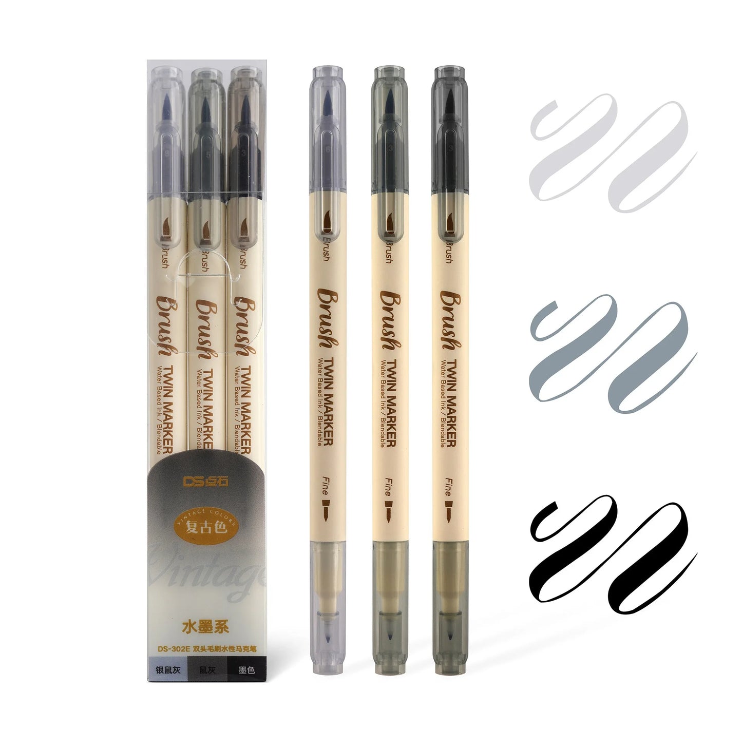 3-teiliges Set Dual-Ended Pinselmarker für kreative Aquarell Zeichnungen