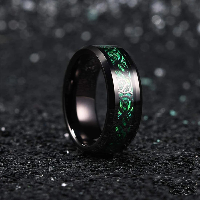 Herren Edelstahlring 8 mm mit keltischem Drachen Inlay 21 Farben Größe 6 bis 13-Yabubest - Home & More