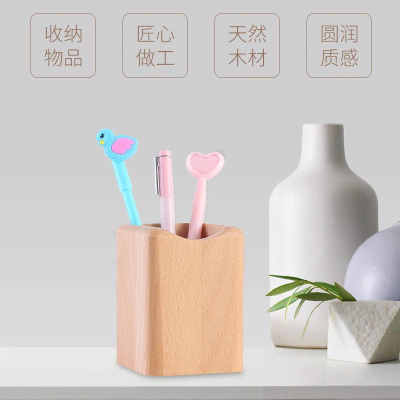 Massiver Holz Stifthalter quadratisch Retro Schreibtisch Organizer Box