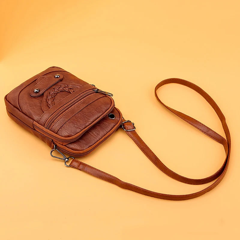 Vintage PU Leder Umhängetasche für Frauen kleine Crossbody Tasche
