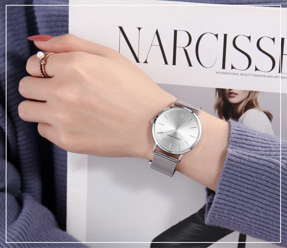 Elegante Damenarmbanduhr aus Edelstahl mit Japan Quarzwerk