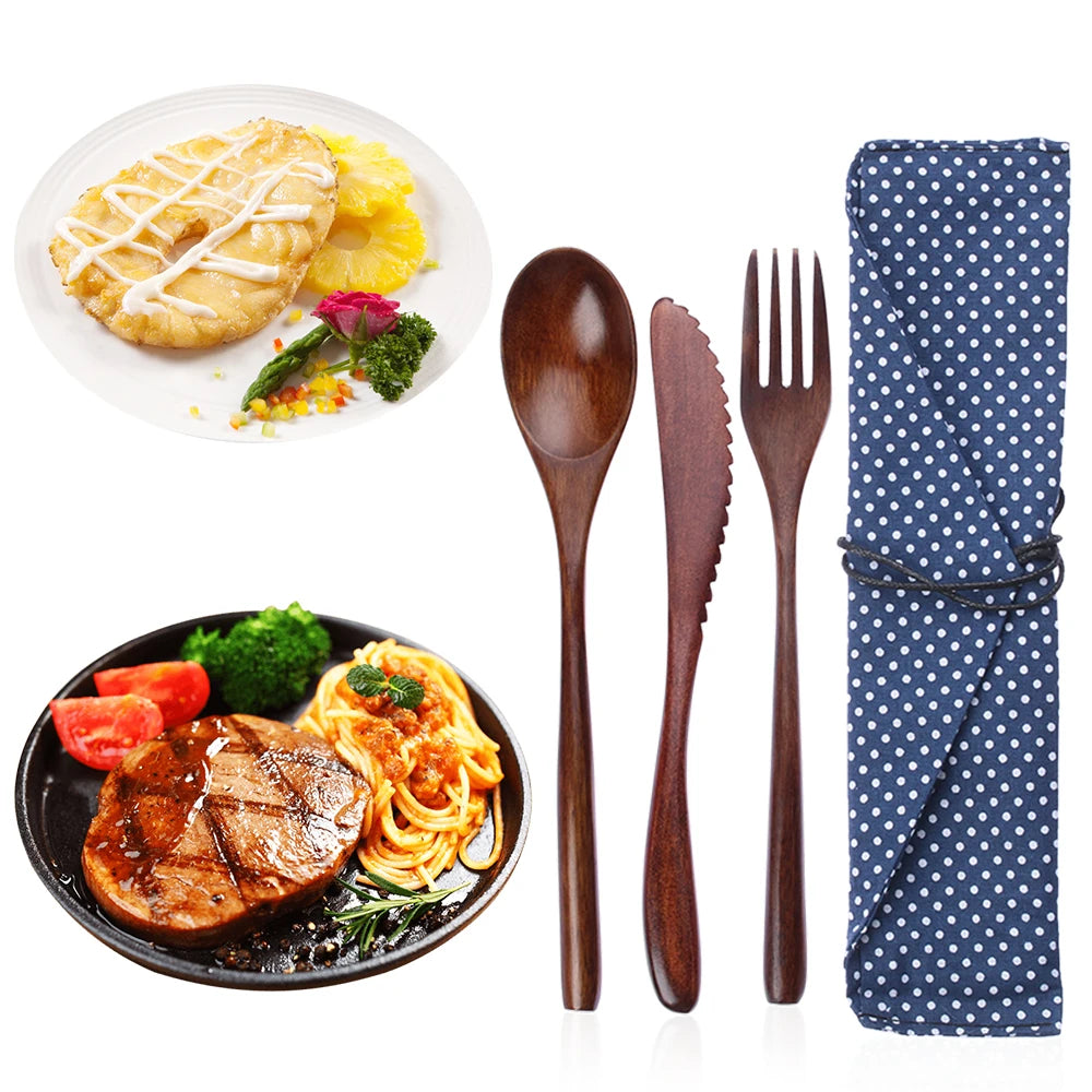 Bambus Besteck Set mit Tasche – wiederverwendbar für Schule & Unterwegs-Yabubest - Home & More