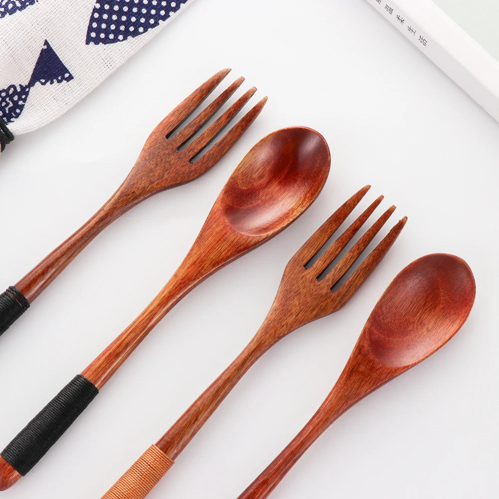 Bambus Besteck Set mit Tasche – wiederverwendbar für Schule & Unterwegs-Yabubest - Home & More
