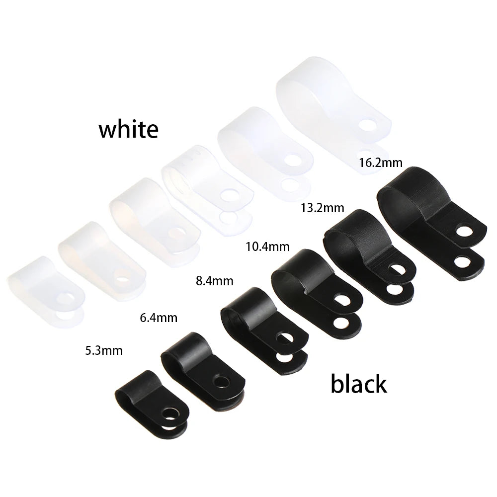 100x R-Typ Nylon Kabelklemmen Schwarz – Kabel Befestigung - Organisation