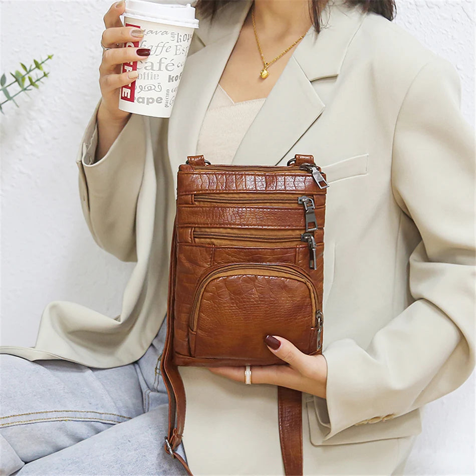 Multi Taschen Casual Schultertaschen Frauen Retro Flap Handtasche