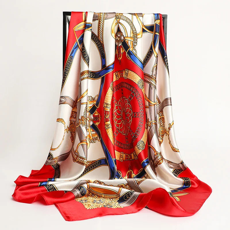 2024 seide Schal Quadrat Schal Für Frauen Drucken Stirnband Foulard Satin Hijab Haar Bands Halstuch Weibliche Kopf Wraps Bandana