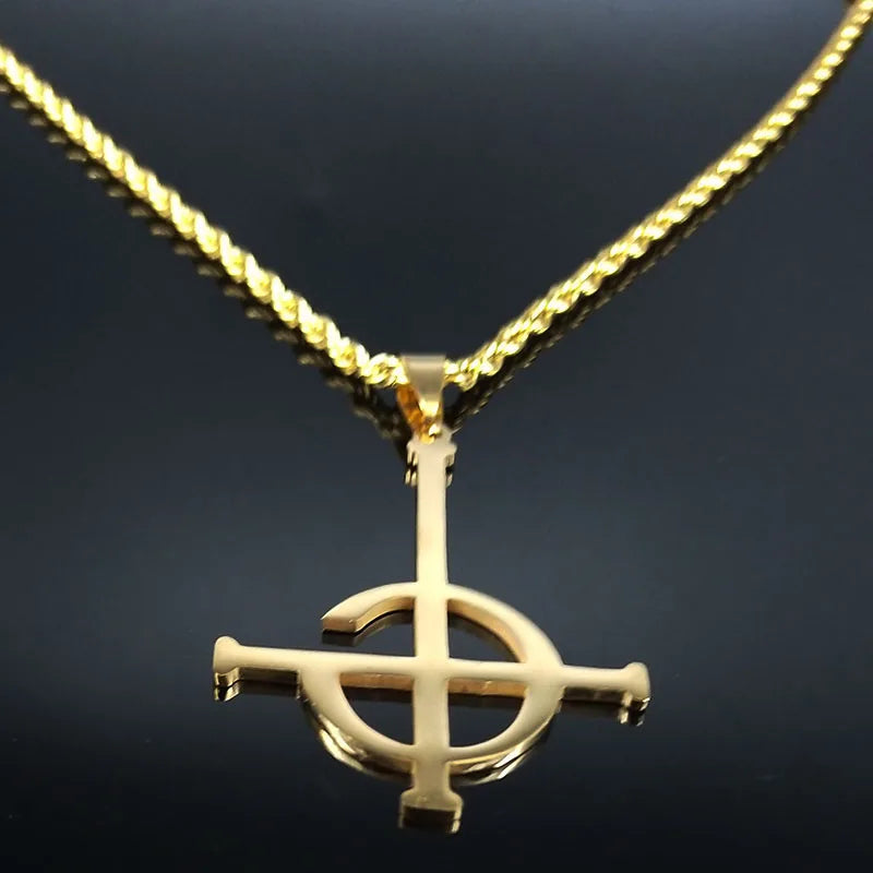 Edelstahl Halskette mit geometrischem Witchcraft Pentagram Anhänger 60cm