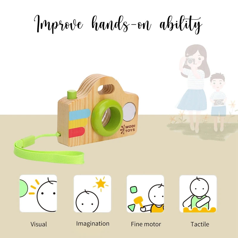 Stapelfähiges Holz Babyspielzeug mit Kamera und Bausteinen