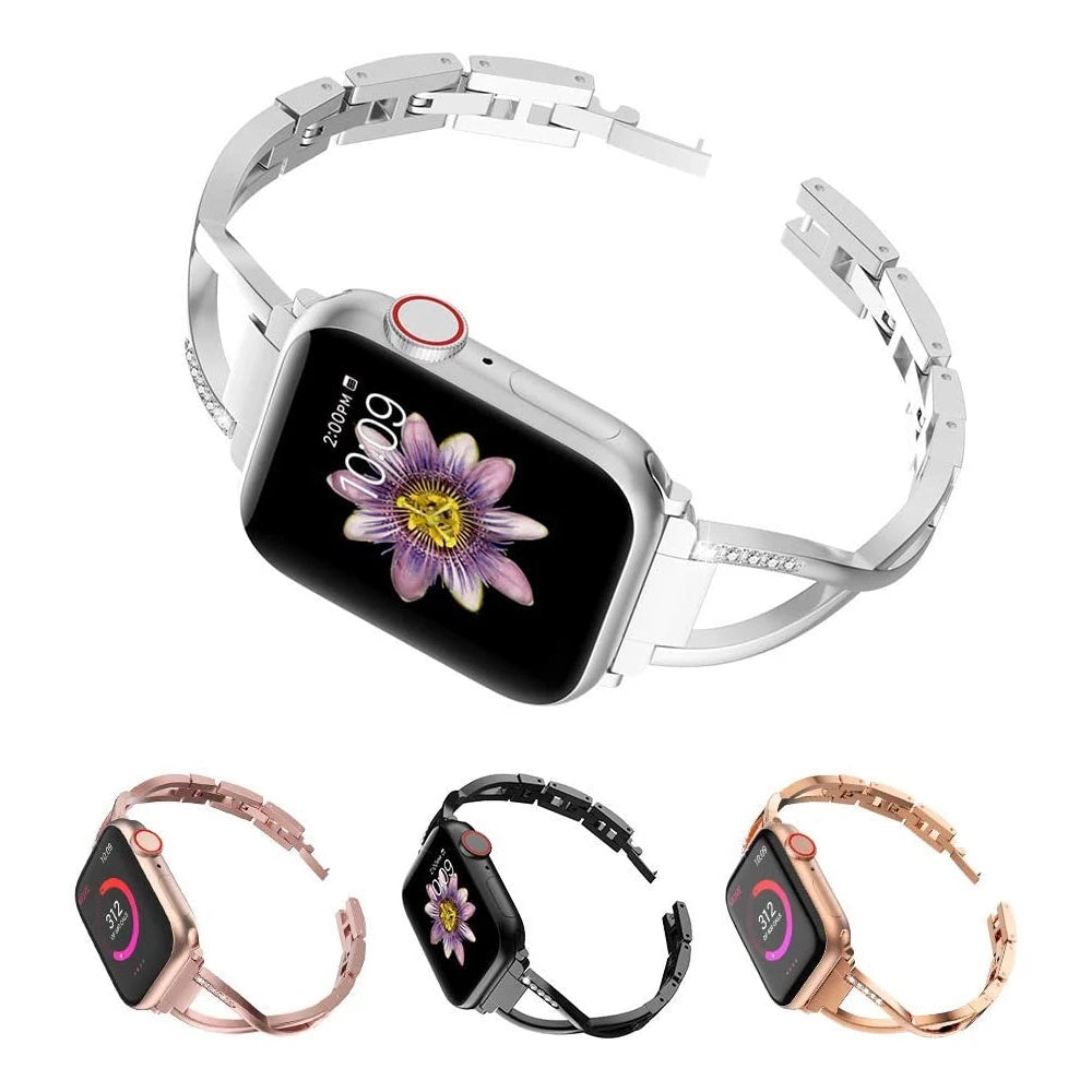 Schlankes Metall Armband f. Smartwatch 38-46mm Damen Bling Stilvoll