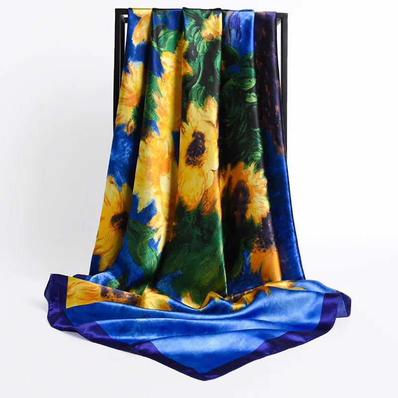 2024 seide Schal Quadrat Schal Für Frauen Drucken Stirnband Foulard Satin Hijab Haar Bands Halstuch Weibliche Kopf Wraps Bandana