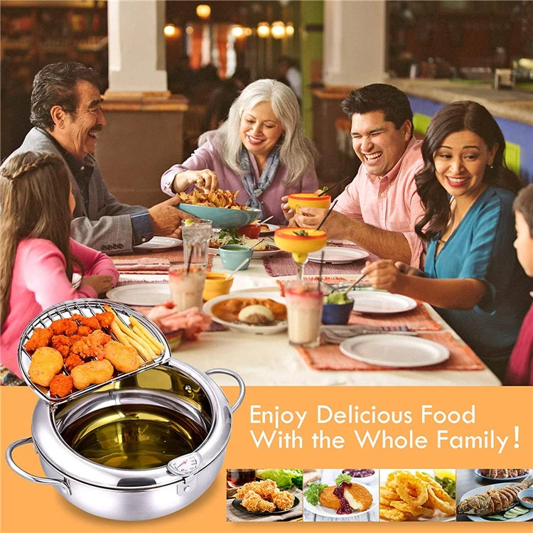 Japanischer Frittier-Topf Edelstahl mit Thermometer und Deckel-Yabubest - Home & More