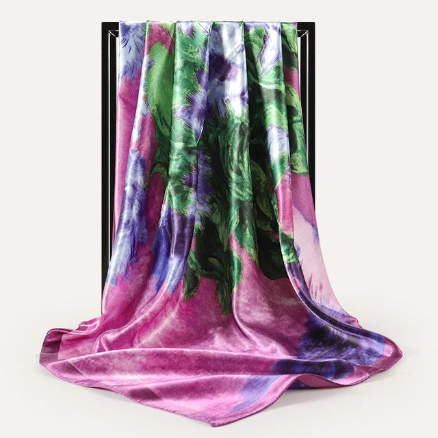 2024 seide Schal Quadrat Schal Für Frauen Drucken Stirnband Foulard Satin Hijab Haar Bands Halstuch Weibliche Kopf Wraps Bandana