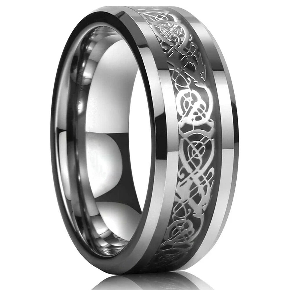 Herren Edelstahlring 8 mm mit keltischem Drachen Inlay 21 Farben Größe 6 bis 13-Yabubest - Home & More