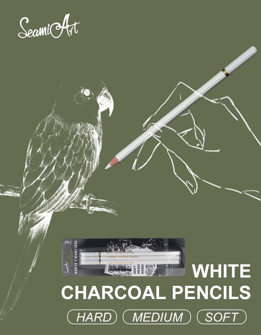 Set 3 Kohlestifte Weiß Weich Mittel Hart für Skizzen und Kunst-Yabubestshop
