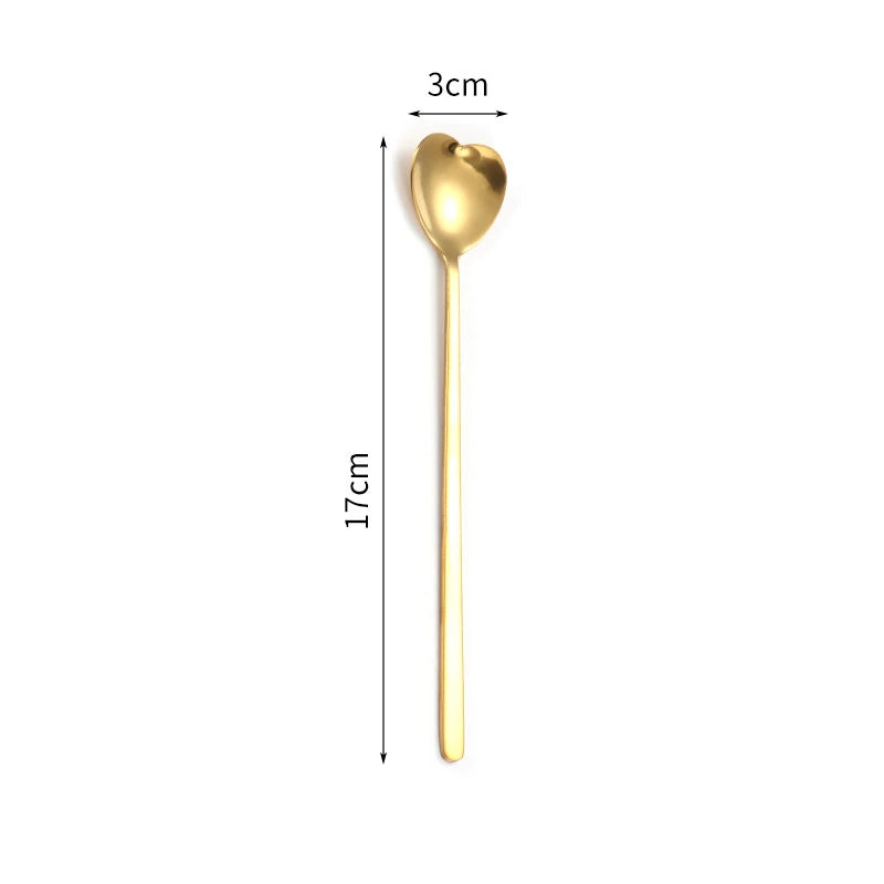 Herzförmiger Edelstahl-Löffel – stilvoll & langlebig, Silber/Gold, 13,5–17 cm