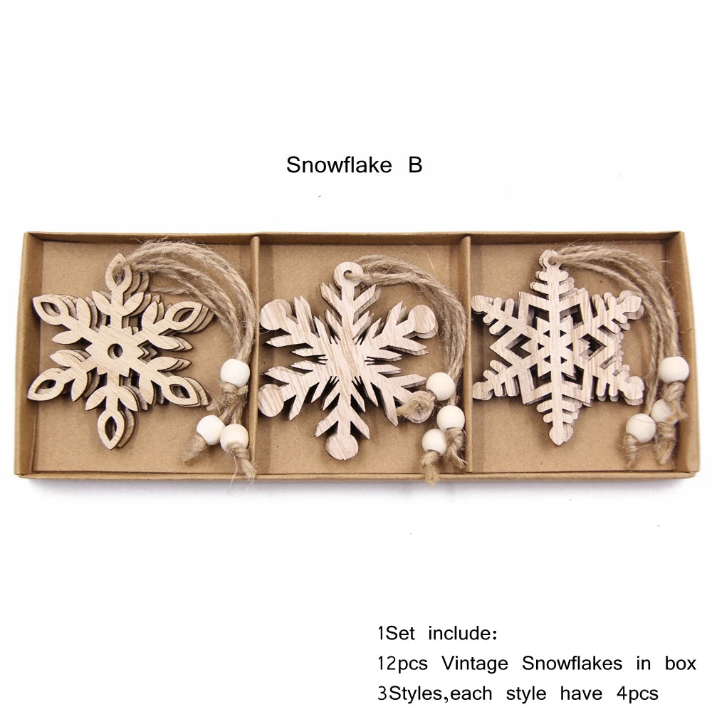 12 teiliges Set hohler hölzerner Schneeflocken Weihnachtsanhänger
