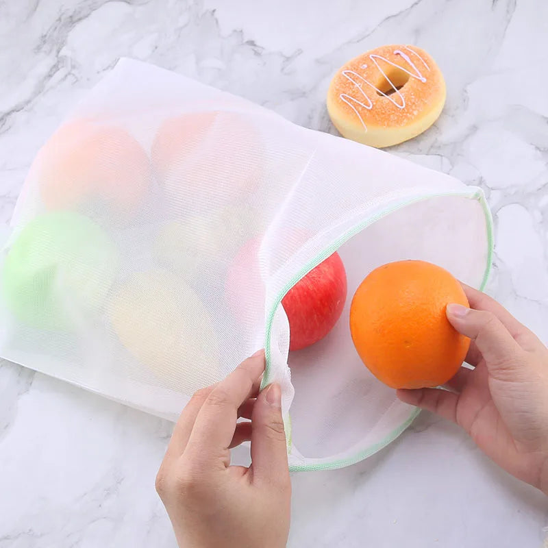 Set mit 5 wiederverwendbaren Mesh-Aufbewahrungsbeuteln für Obst - Gemüse