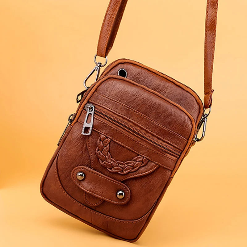 Vintage PU Leder Umhängetasche für Frauen kleine Crossbody Tasche