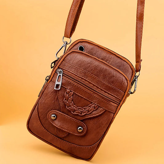 Vintage PU Leder Umhängetasche für Frauen kleine Crossbody Tasche