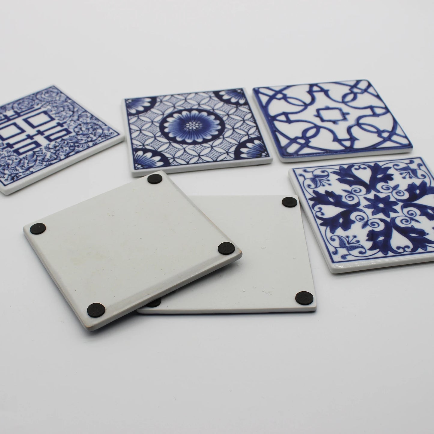 Dekorative quadratische Keramikuntersetzer 10x10 cm blau weiß