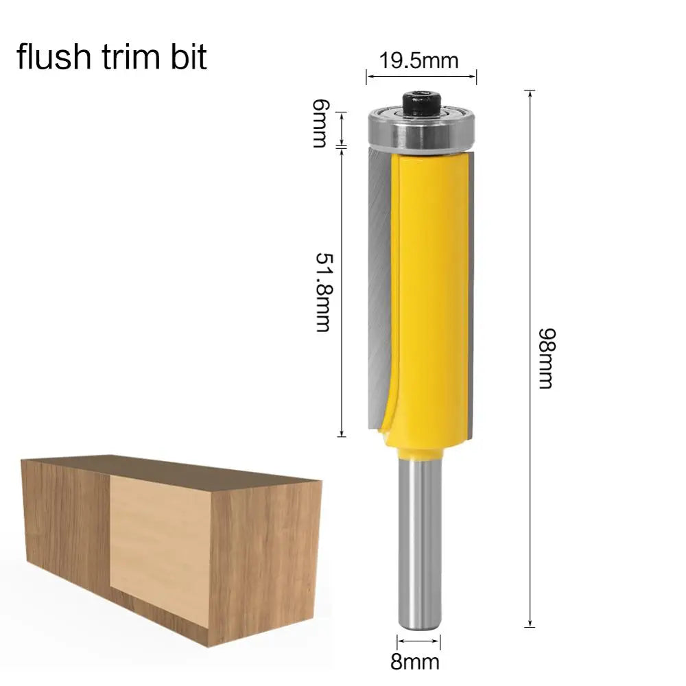 8mm Bündig Trim Muster Router Bit mit Top & Bottom Lager für Holz