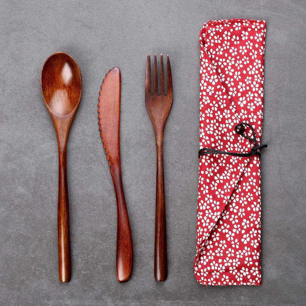 Bambus Besteck Set mit Tasche – wiederverwendbar für Schule & Unterwegs-Yabubest - Home & More