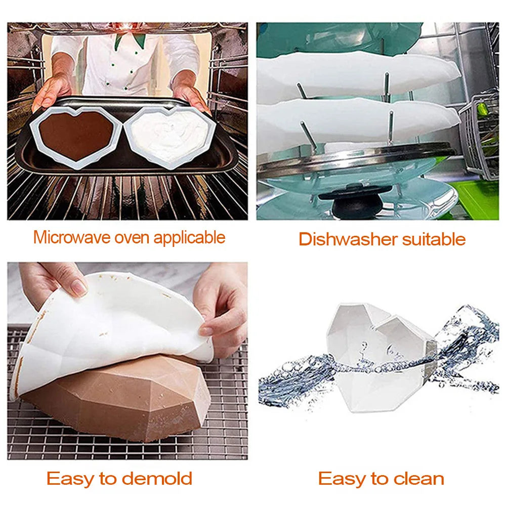 3D Silikonform Herz Diamant für Schokolade und Dessert