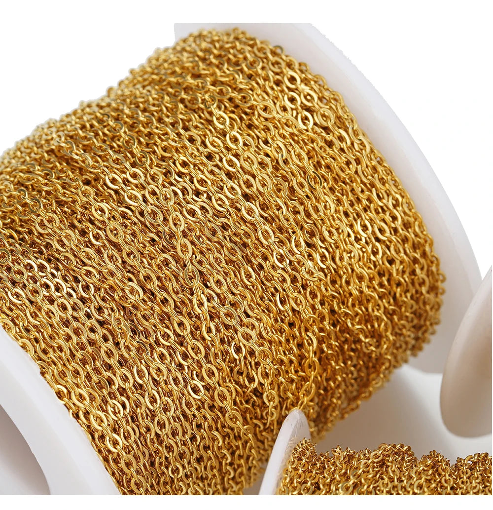 Edelstahlkette 10 Meter für DIY Schmuck 1mm 1.5mm 2mm Gold Silber