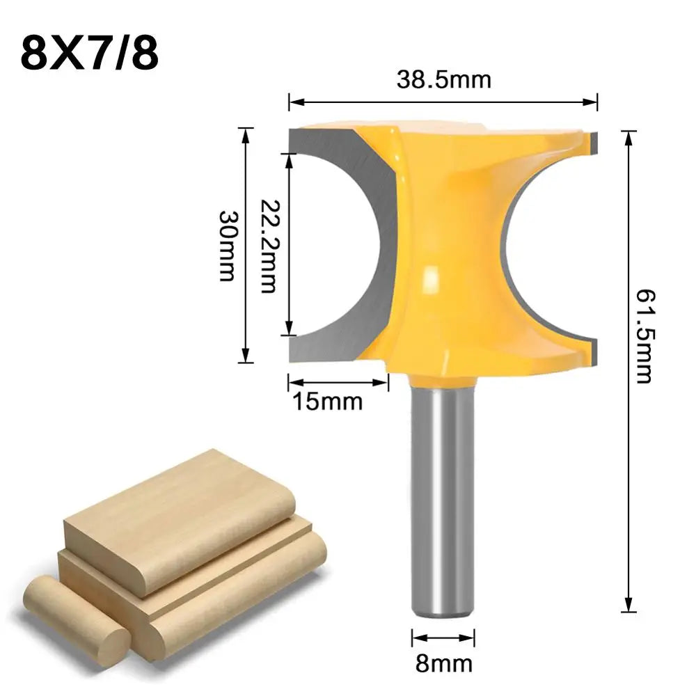 Bullnose Fräser Bit Set mit 8 mm Schaft, Hartmetallspitze für Holz