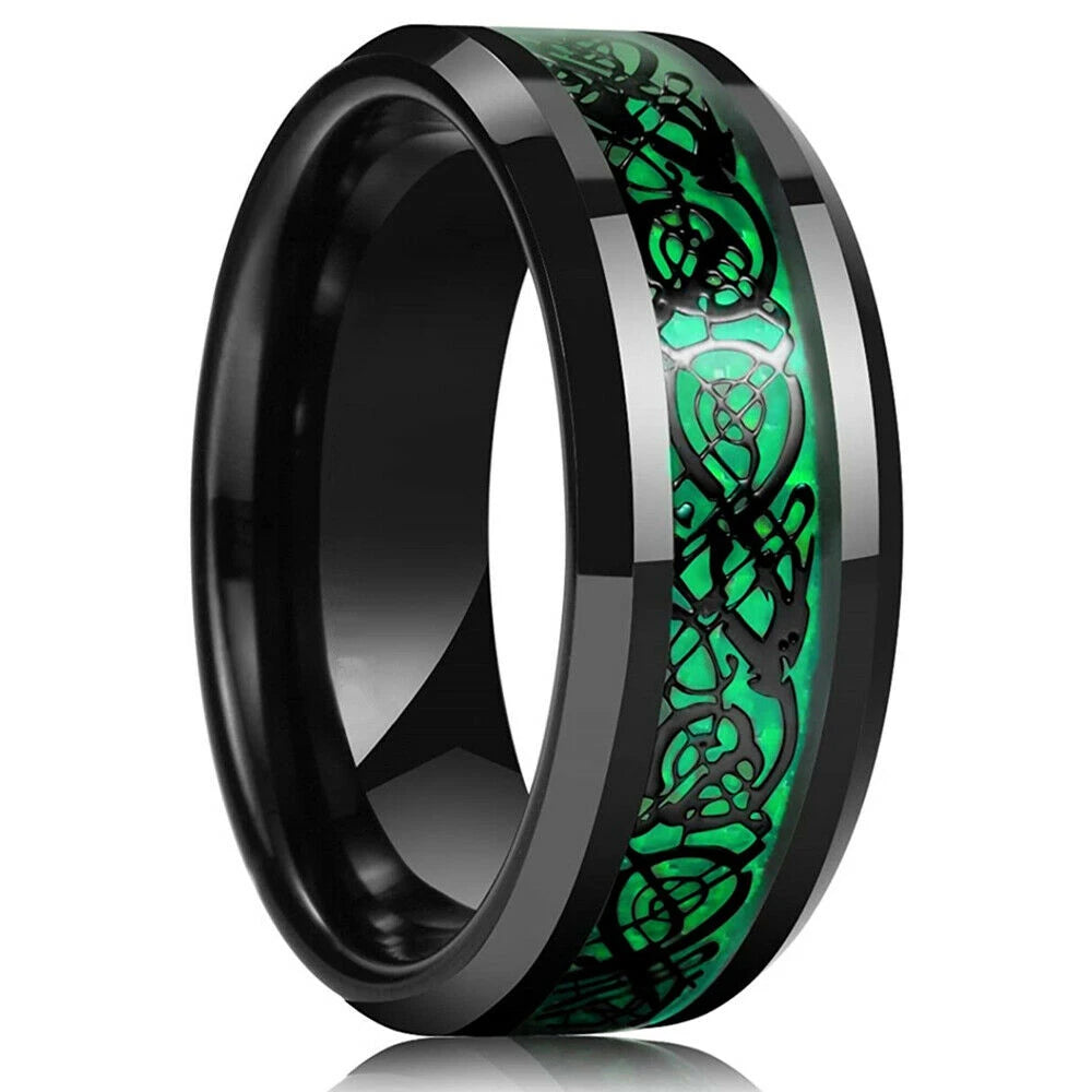 Herren Edelstahlring 8 mm mit keltischem Drachen Inlay 21 Farben Größe 6 bis 13-Yabubest - Home & More