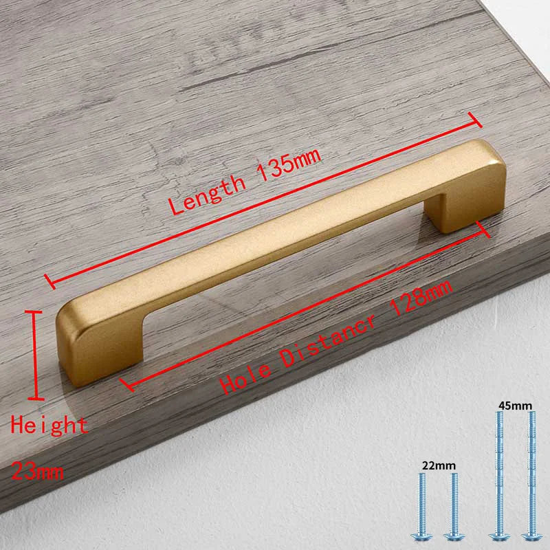 Mattgoldener Aluminium Möbelgriff 96-192mm Modern - Robust
