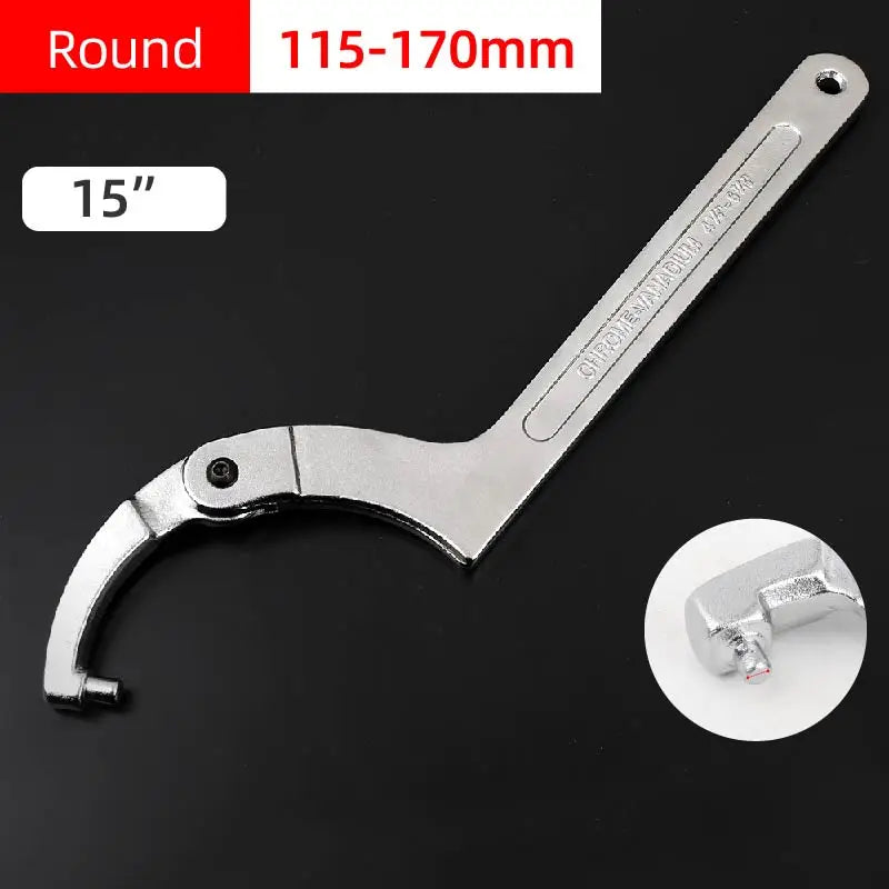 Verstellbarer Schraubenschlüssel mit Hakenschlüssel und rundem Kopf aus Stahl