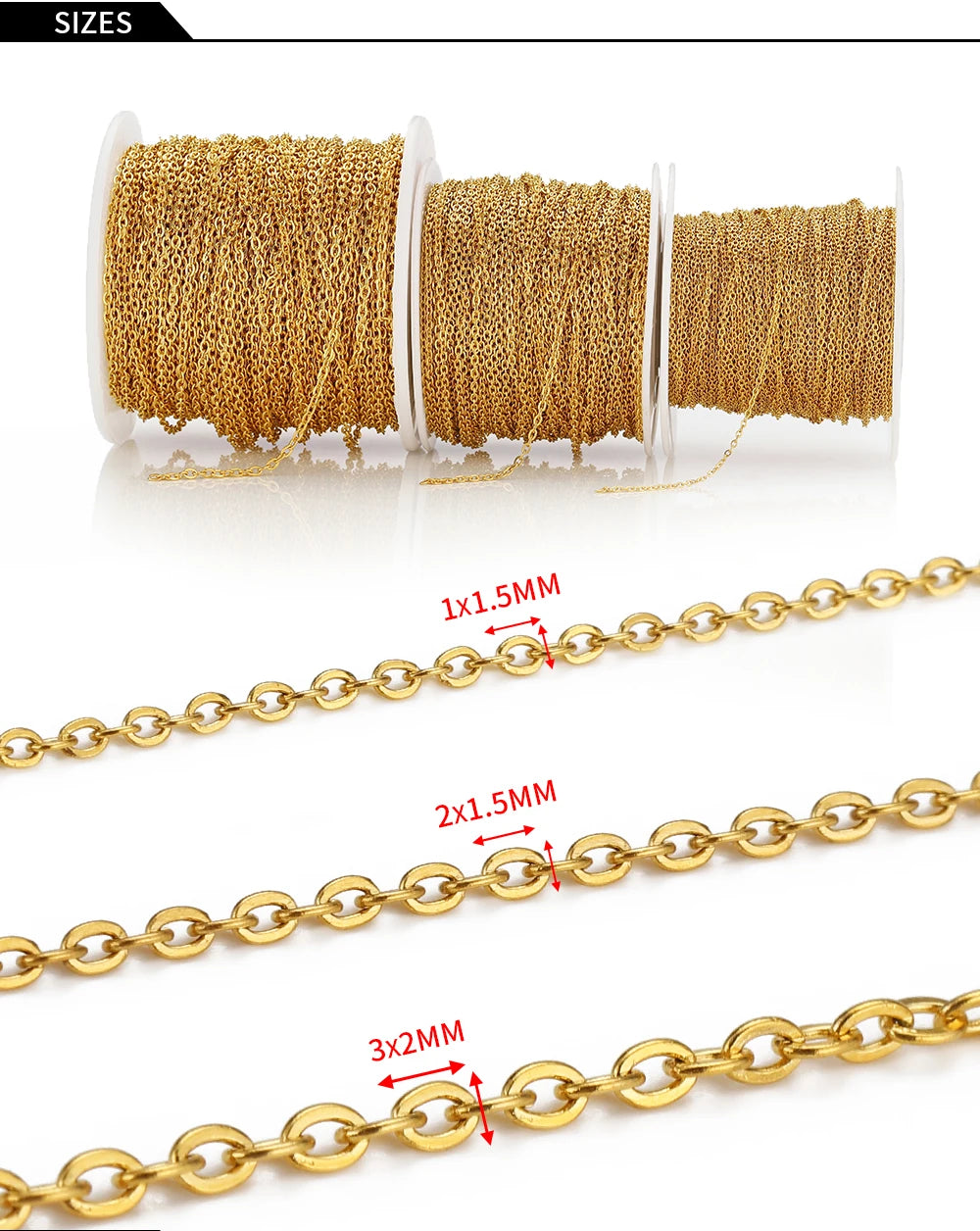 Edelstahlkette 10 Meter für DIY Schmuck 1mm 1.5mm 2mm Gold Silber