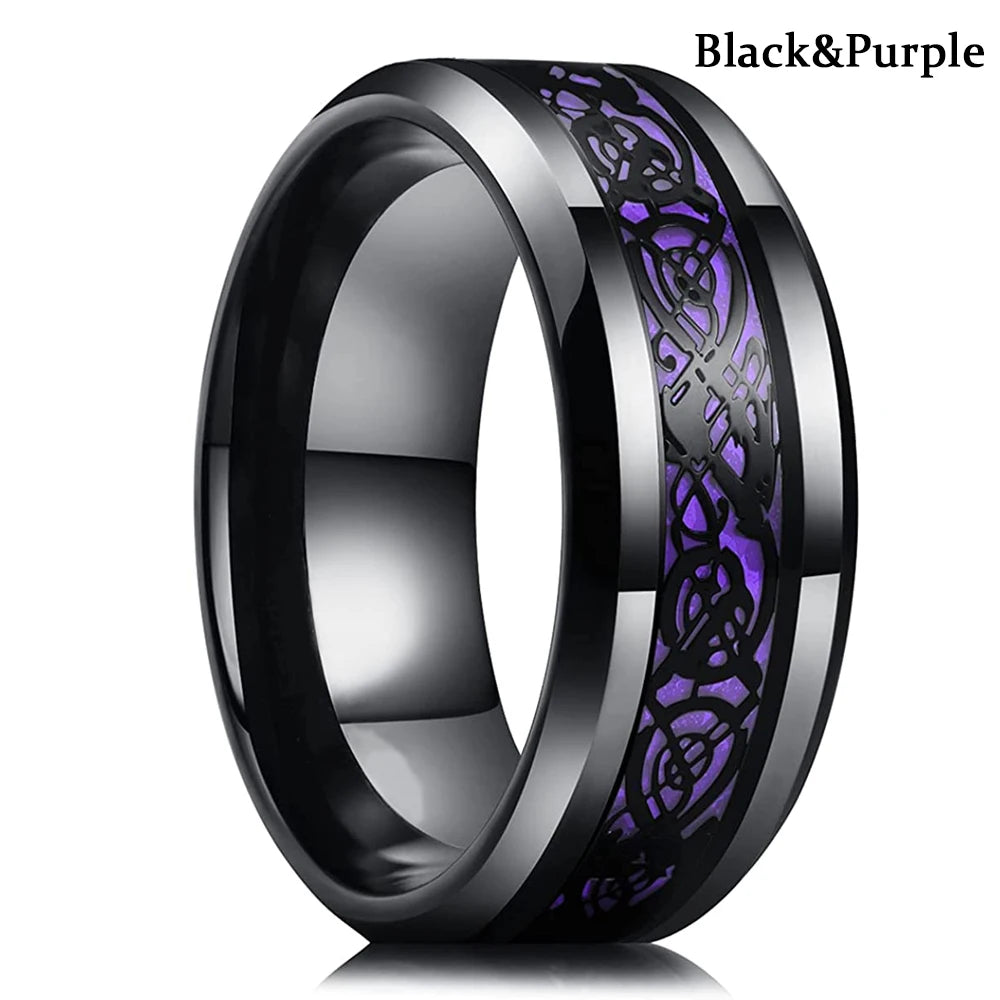 Herren Edelstahlring 8 mm mit keltischem Drachen Inlay 21 Farben Größe 6 bis 13-Yabubest - Home & More