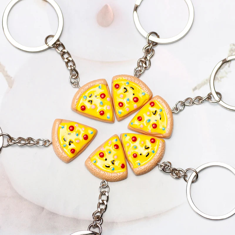 Unisex 6-teilig Schlüsselanhänger Set mit süßem Pizza-Anhänger Metalllegierung