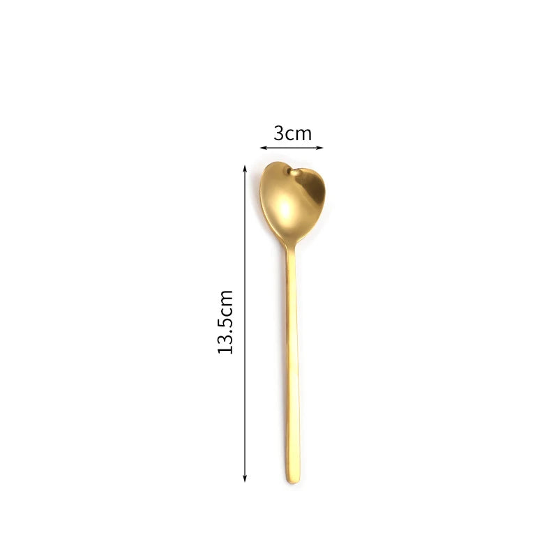 Herzförmiger Edelstahl-Löffel – stilvoll & langlebig, Silber/Gold, 13,5–17 cm